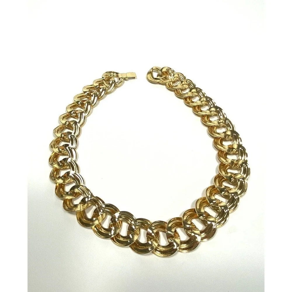 Necklace Gold Tone Metal Double Linked Chain Gold Tone 17” - Picture 6 of 7